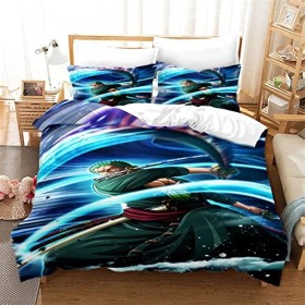 NECEHY Housse de Couette One Piece 1-2 Personne 3D Motif Luffy Zoro Sanji Ace Law Housse de Couette Anime Manga et 3 Pièces T