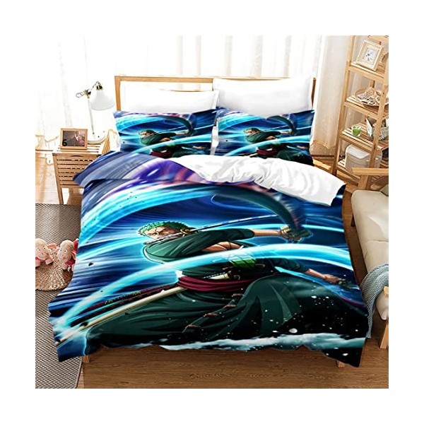 NECEHY Housse de Couette One Piece 1-2 Personne 3D Motif Luffy Zoro Sanji Ace Law Housse de Couette Anime Manga et 3 Pièces T
