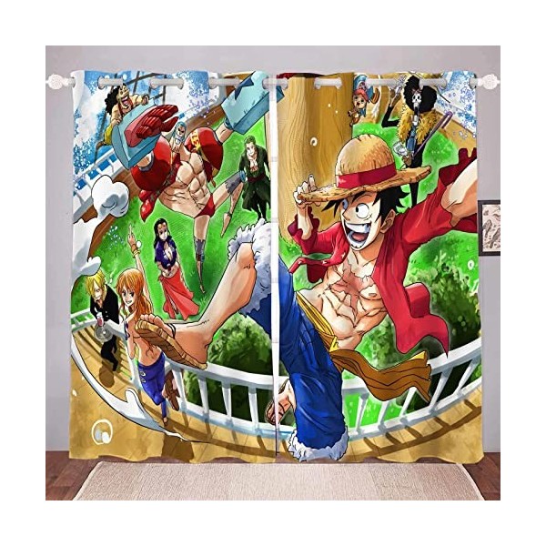 Bfrdollf Anime One Piece - Rideau occultant pour chambre à coucher - Impression 3D Luffy Zoro - Rideau pour enfants - Opaque 