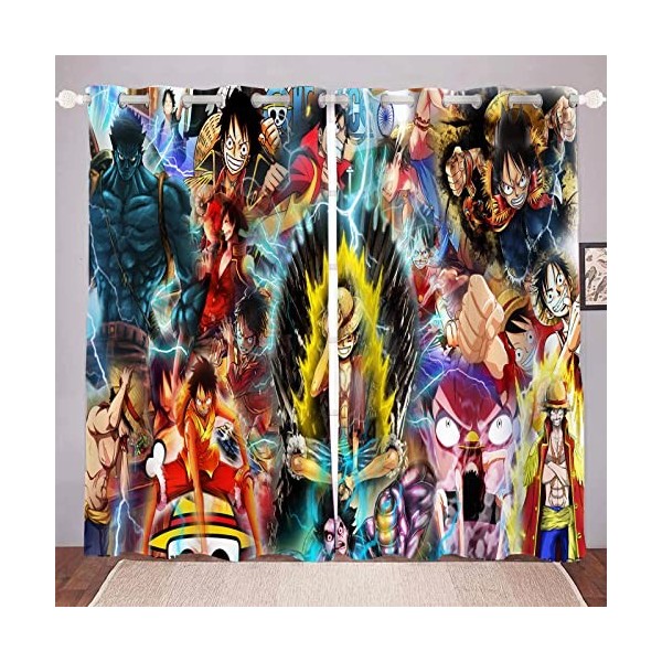 Bfrdollf Anime One Piece - Rideau occultant pour chambre à coucher - Impression 3D Luffy Zoro - Rideau pour enfants - Opaque 