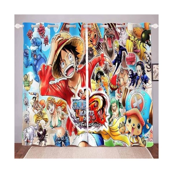 Bfrdollf Anime One Piece - Rideau occultant pour chambre à coucher - Impression 3D Luffy Zoro - Rideau pour enfants - Opaque 