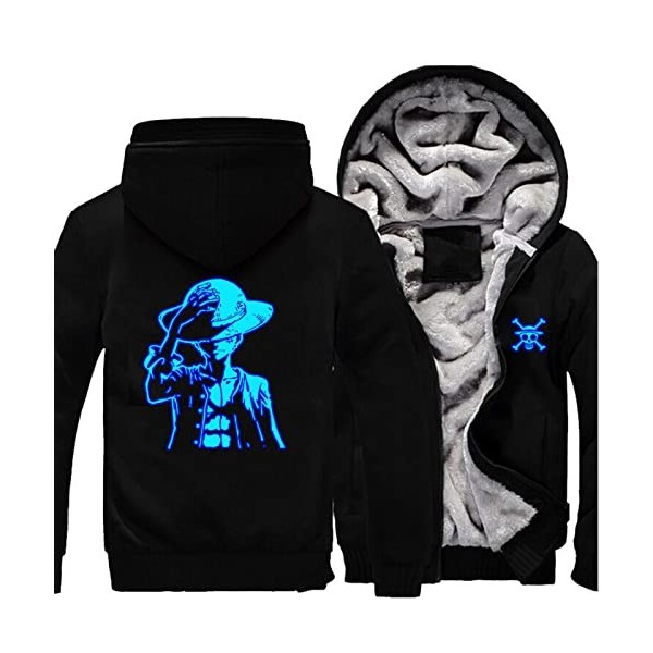 LARGO on.e Piece Animé Blousons Polaire pour Hommes et Femmes, Veste Hiver Épais et Décontractée avec Poches, Sweats à Capuch