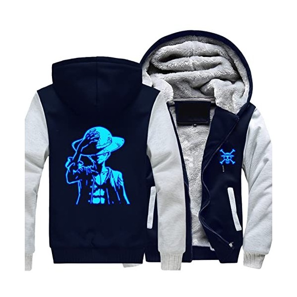 LARGO on.e Piece Animé Blousons Polaire pour Hommes et Femmes, Veste Hiver Épais et Décontractée avec Poches, Sweats à Capuch