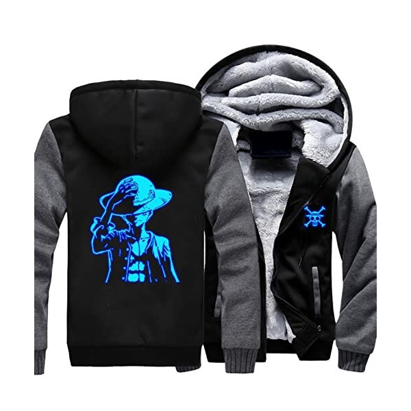 LARGO on.e Piece Animé Blousons Polaire pour Hommes et Femmes, Veste Hiver Épais et Décontractée avec Poches, Sweats à Capuch