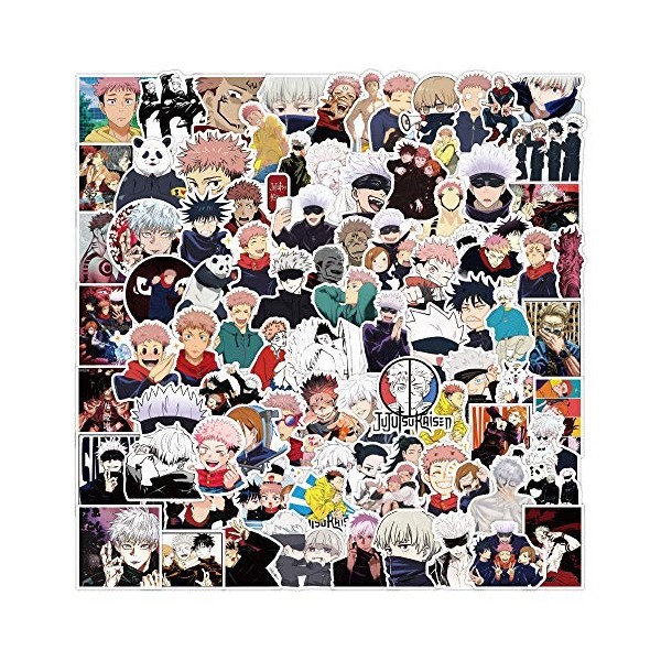 Jujutsu Kaisen Sticker Pack 100pcs, Vinyle Anime Stickers Autocollants pour Bouteilles Deau Ordinateur Portable Skateboard N