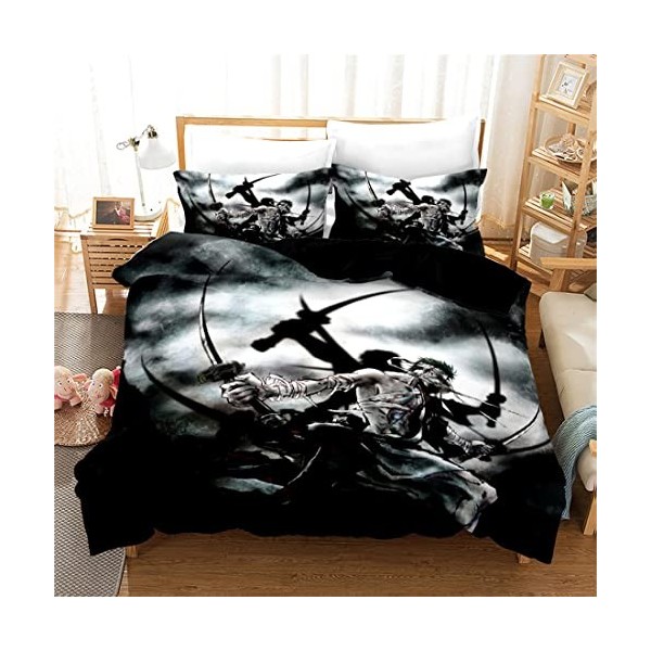 NECEHY Housse de Couette One Piece 1-2 Personne 3D Motif Luffy Zoro Sanji Ace Law Housse de Couette Anime Manga et 3 Pièces T