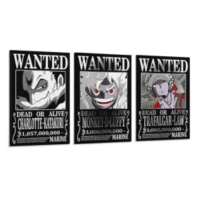 One Piece Wanted Poster sur toile Luffy Law Katakuri Décoration murale 30 x 45 cm
