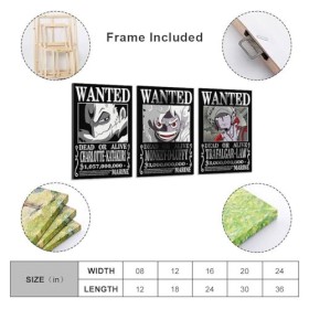 One Piece Wanted Poster sur toile Luffy Law Katakuri Décoration murale 30 x 45 cm