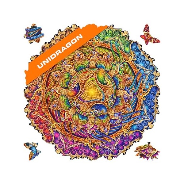 UNIDRAGON Original Puzzle en Bois — Mandala Inexhaustible Abundance, 350 Teile, Grande Taille 13 x 13 Pouces 33 x 33 cm Bel