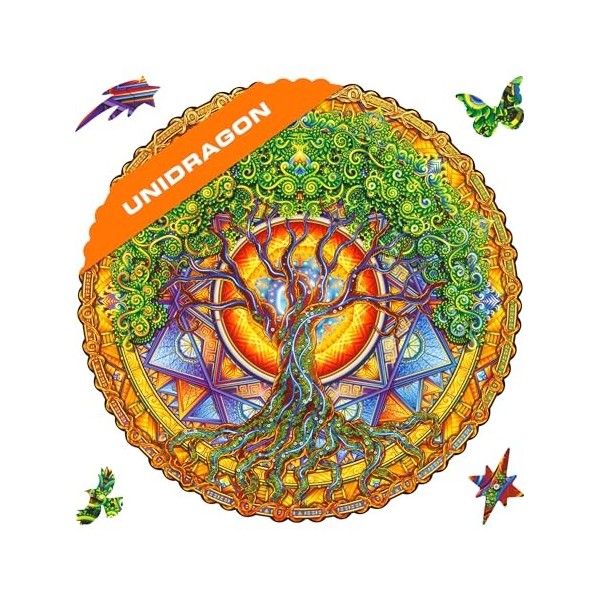 UNIDRAGON Original Puzzle en Bois — Mandala Inexhaustible Abundance, 350 Teile, Grande Taille 13 x 13 Pouces 33 x 33 cm Bel