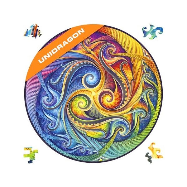 UNIDRAGON Original Puzzle en Bois — Mandala Inexhaustible Abundance, 350 Teile, Grande Taille 13 x 13 Pouces 33 x 33 cm Bel
