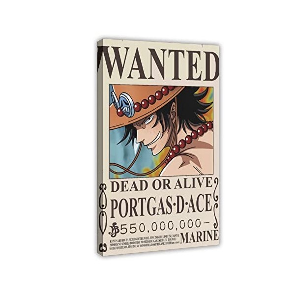 REIPOL Poster One Piece Wanted Portgas D Ace 2 sur toile pour décoration murale de salon, chambre à coucher, style cadre, 4