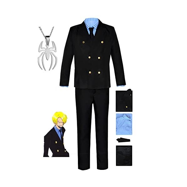 Anime Cosplay Vêtements ONE PIECE Vinsmoke Sanji Costumes Unisexe Adulte Mascarade Danse Soirée Avec Collier Convient pour Le