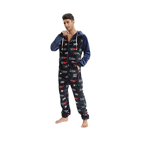 Combinaison Noire à Capuche Pour Homme Pyjama Grenouillere Pyjama Cars Adulte Combinaison Pyjama Homme One Piece Homewear One