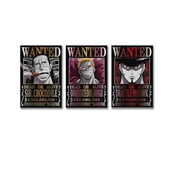 Poster One Piece Wanted Mihawk Crocodile Doflamingo - Impression sur toile - Affiches dœuvres dart - Esthétique - 60 x 90 c
