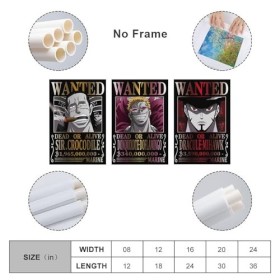 Poster One Piece Wanted Mihawk Crocodile Doflamingo - Impression sur toile - Affiches dœuvres dart - Esthétique - 60 x 90 c