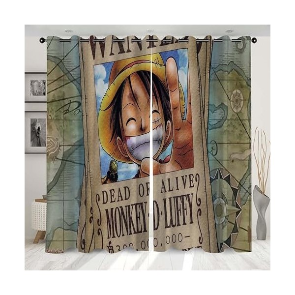 Enfunt-Home Anime One Piece Rideaux,Luffy Rideau Impression 3D Rideau Occultant Oeillets Ensemble Lot de 2 Rideaux Occultants