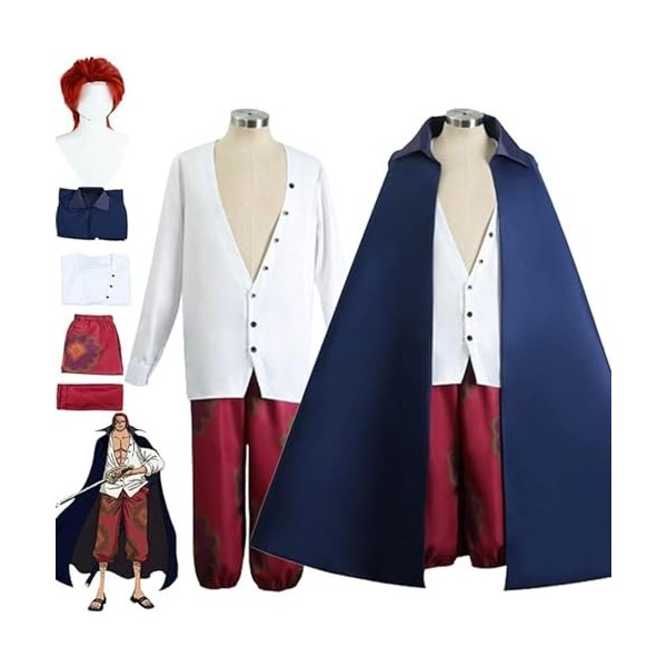 NIKKHO Anime One Piece Film Cosplay Set, Uniforme de Cosplay Red Shanks, Costume de fête de Carnaval dhalloween, Perruque de