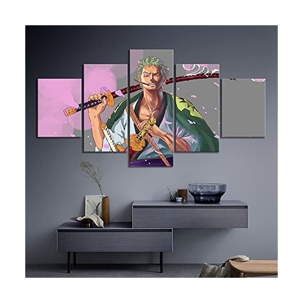 TONATO 5 imprimés en Toile, 5 peintures murales, décoration de Salon, Art Mural modulaire, gigantesque, encadré, Anime One Pi