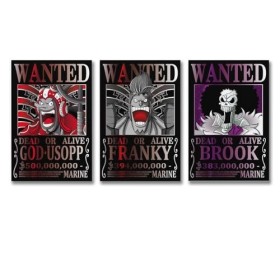 Poster One Piece Wanted Brook Franky Usopp - Impression murale - Photo murale - Décoration familiale - 60 x 90 cm