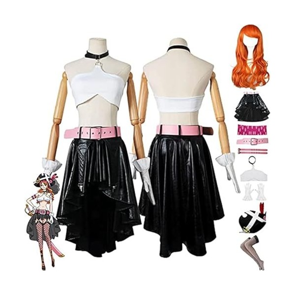 NIKKHO Anime One Piece Cosplay Costume pour filles,Game Character Nami Fancy Dress Uniform with accessories with Hat Wig,Hall