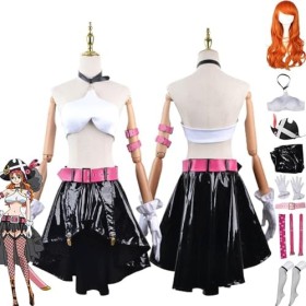 WOLWES Anime One Piece Film Rouge Nami Cosplay Costume Tenue Jeu de Rôle Bataille Uniforme Ensemble Complet Halloween Fête Ca