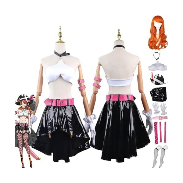 WOLWES Anime One Piece Film Rouge Nami Cosplay Costume Tenue Jeu de Rôle Bataille Uniforme Ensemble Complet Halloween Fête Ca