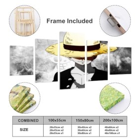 GUANGFAN Impressions Sur Toile Puzzle Impression Sur Toile Encadrée 5 Pcs Wall Art Poster Home Decor - One Piece Monkey D.Luf