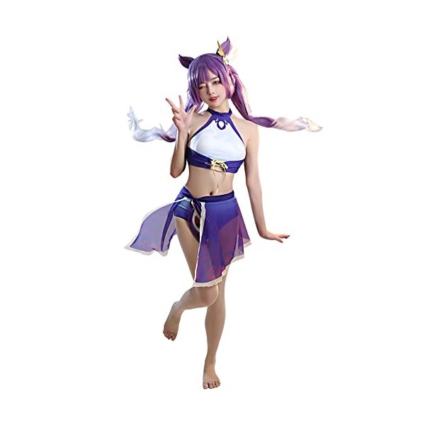 Femmes Genshin Keqing Anime Style Été Dessin animé Sexy Maillots de Bain Cover-Up One Piece Maillot de Bain Bikini Set Cospla