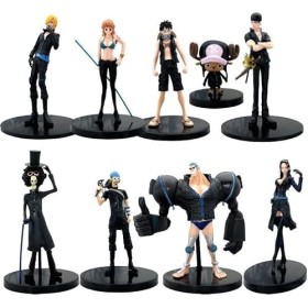 REOZIGN Figurines One Piece, 9 Pcs Homme en Noir Ensemble PVC Anime Dessin Animé Manga Jeu Personnage Modèle Statue Luffy San