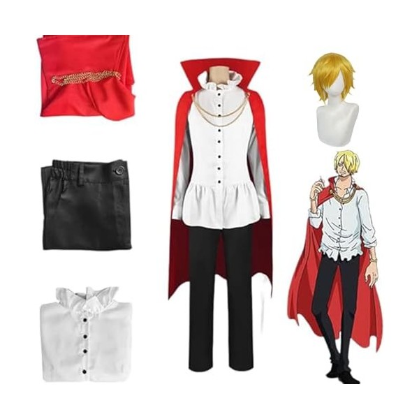 AOKLEY Anime One Piece Deux Ans Sanji Cosplay Costume Avec Perruque, Mariage Cape Veste Pantalon Costumes De Jeu De Rôle, Hal