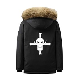 WANHONGYUE Anime One Piece Luffy Parka à Capuche Veste Manteau Adulte Cosplay Hiver Chaud Sweat-Shirt Jacket Blouson Noir/3 M