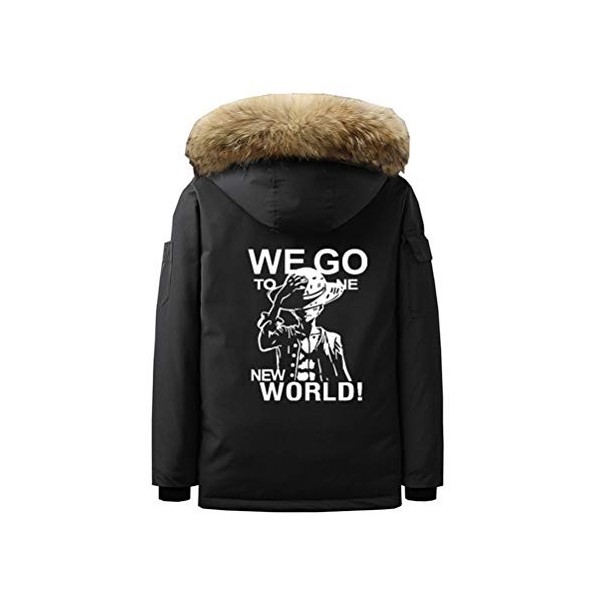 WANHONGYUE Anime One Piece Luffy Parka à Capuche Veste Manteau Adulte Cosplay Hiver Chaud Sweat-Shirt Jacket Blouson Noir/3 M