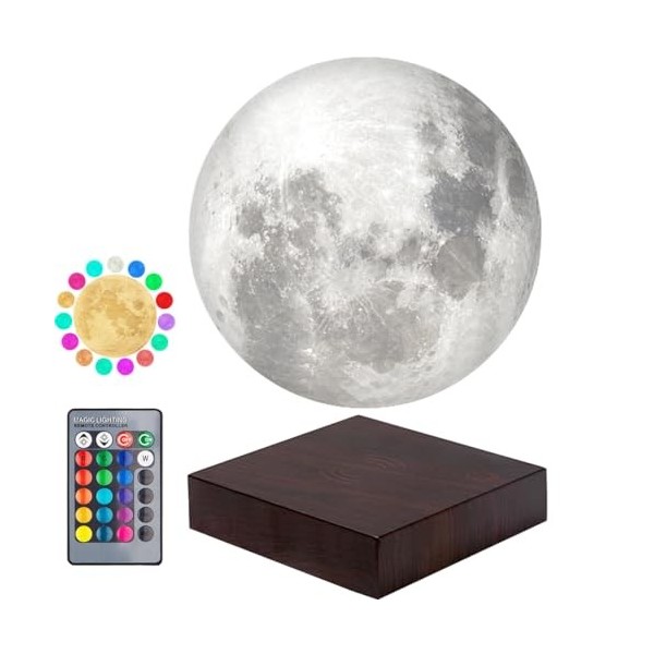 VGAzer Lampe de lune en lévitation flottant et tournant librement dans lair avec une base en faux bois de luxe et une impres