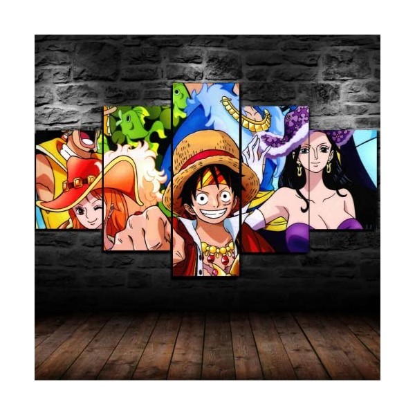 Boswon GUANGFAN - Tableau Multi Panneau 5 Parties Impression sur Toile - One Piece Monkey D. Luffy Peinture sur Toile - 5 Pie