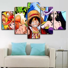 Boswon GUANGFAN - Tableau Multi Panneau 5 Parties Impression sur Toile - One Piece Monkey D. Luffy Peinture sur Toile - 5 Pie