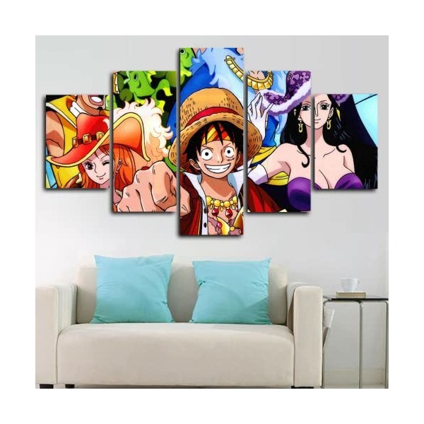 Boswon GUANGFAN - Tableau Multi Panneau 5 Parties Impression sur Toile - One Piece Monkey D. Luffy Peinture sur Toile - 5 Pie