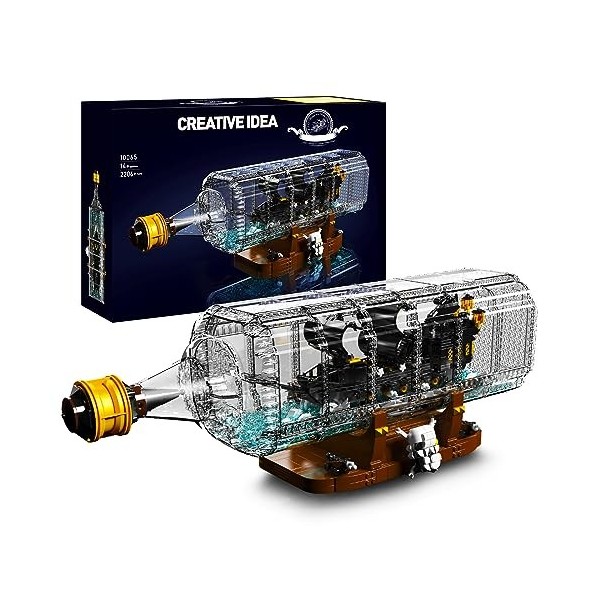 SDXFUWA 10065 Bateau Pirate en Bouteille, Modèle Black Pearl, Kits de Construction de Jouets, Cadeau pour Les Fans de Pirates