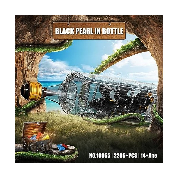 SDXFUWA 10065 Bateau Pirate en Bouteille, Modèle Black Pearl, Kits de Construction de Jouets, Cadeau pour Les Fans de Pirates