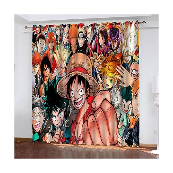 Bfrdollf Ensemble de rideaux occultants pour chambre à coucher, impression 3D, One Piece, rideaux coulissants, opaques pour d