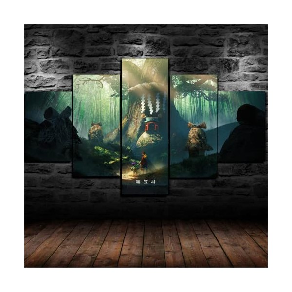 Boswon GUANGFAN - Impressions sur Toile Cadeaux De Noël Mur Art Photo Décor De Chambre 5 Pièces HD Imprimé One Piece Monkey D