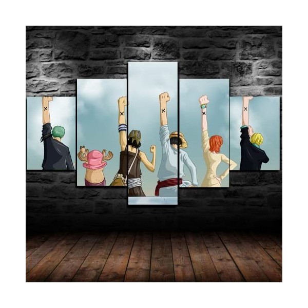 Boswon GUANGFAN - 5 Impression sur Toile Tableau - One Piece Monkey D. Luffy Peinture sur Toile - 5 Panneau Sport Image Peint