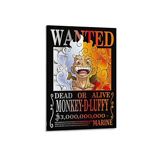 Poster One Piece Wanted Luffy Gear 5 - Impression artistique murale - Peinture murale - Décoration familiale - 50 x 75 cm