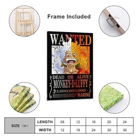 Poster One Piece Wanted Luffy Gear 5 - Impression artistique murale - Peinture murale - Décoration familiale - 50 x 75 cm