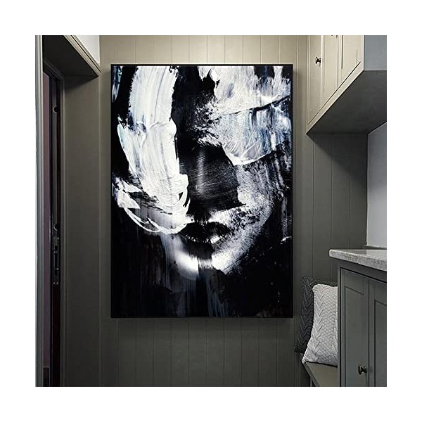 Grande Taille One Piece Toile ArtWall Art Print Noir Blanc Femme Visage Affiche Image Personnage Abstrait Décoratif 70x125cm 