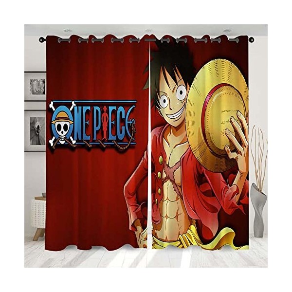 ONE PIECE Luffy - fond rouge Anime rideaux occultants isolation thermique chambre décoration de la maison anneau haut oeillet