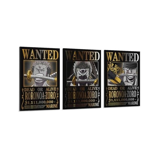 Poster One Piece Wanted Zoro 3 - Impression sur toile - 40 x 60 cm