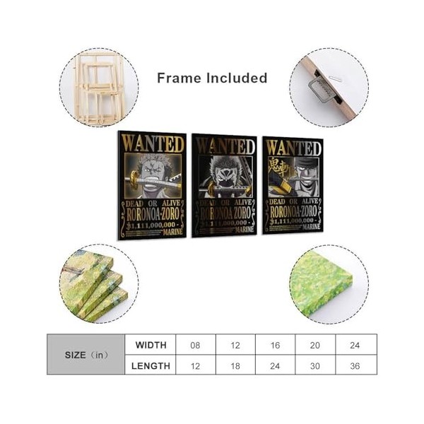 Poster One Piece Wanted Zoro 3 - Impression sur toile - 40 x 60 cm