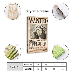 FUKITT One Piece Law Wanted Poster sur toile Décoration murale Impression peintures pour salon et chambre à coucher Style 1 5