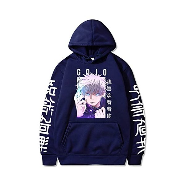 zhedu Japon Anime Jujutsu Kaisen Gojo Satoru Sweat à Capuche Décontracté Anime Pull Imprimé Ample à Manches Longues Sweat à C